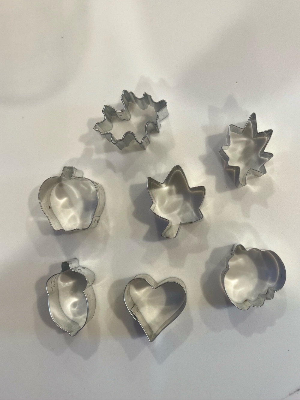 Vintage Mini Fall Cookie Cutters Made in USA Autumn Leaves Pumpkin Acorn Heart